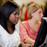 Students work at computers